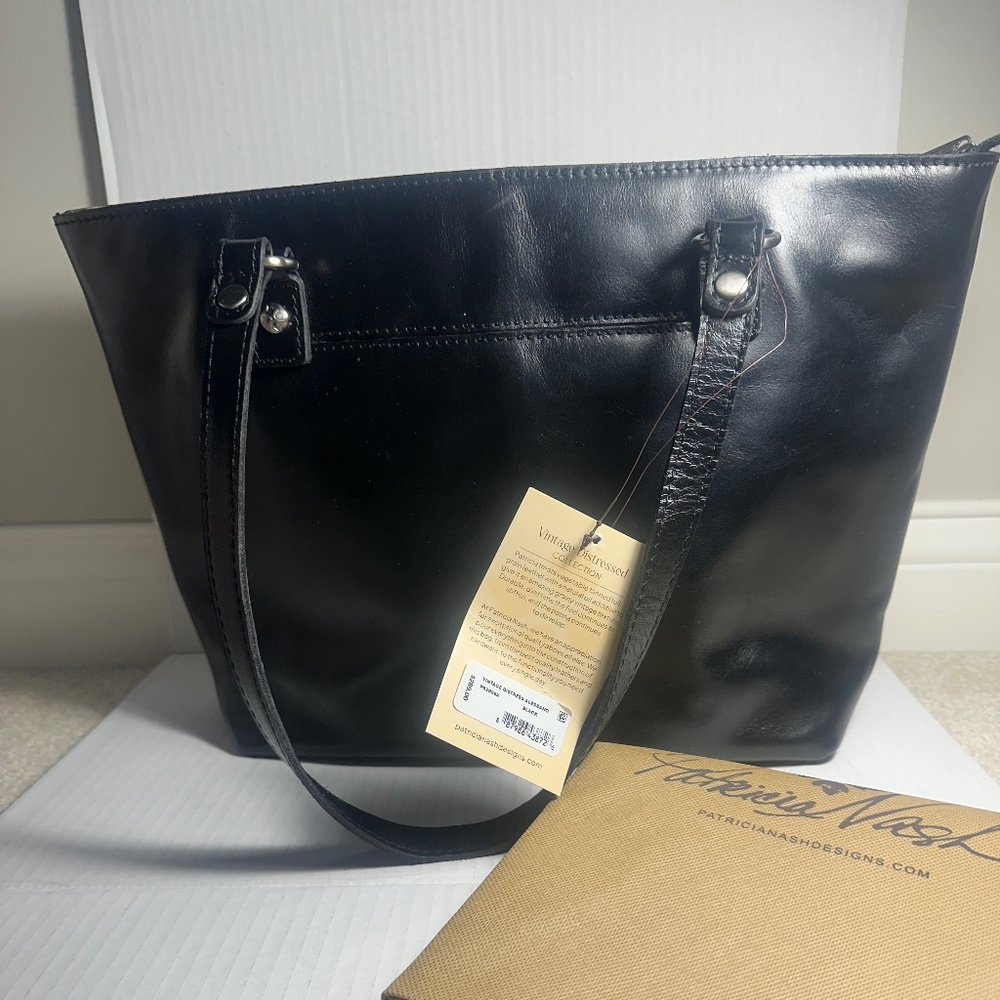 Patricia Nash Vintage Distressed Alessano Black Leather Tote Gag